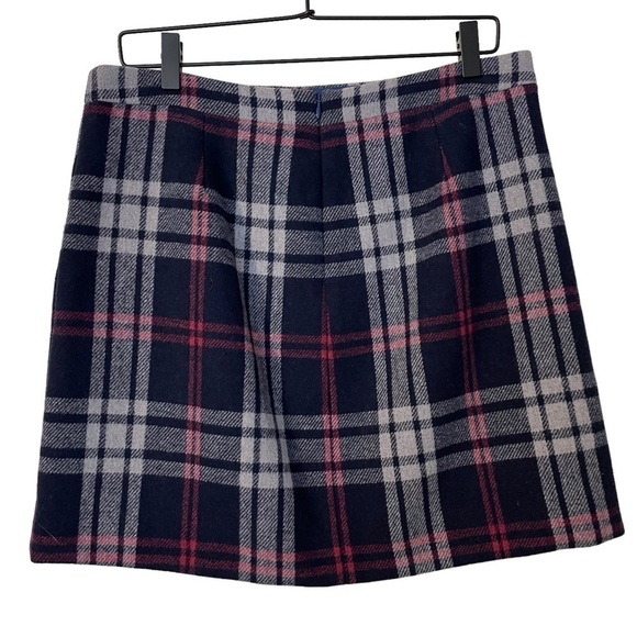 J.Crew Mercantile Navy Pint and Grey Plaid Ruffle Front Wool Blend Mini Skirt 10 - Picture 3 of 10
